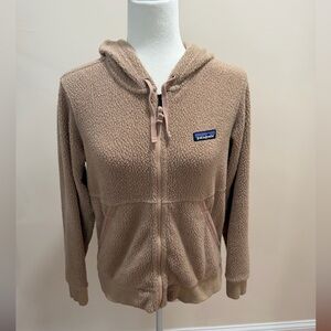Patagonia Pampas Tan Long Sleeve Full Zip Shearling Fleece Hoodie Jacket Top S